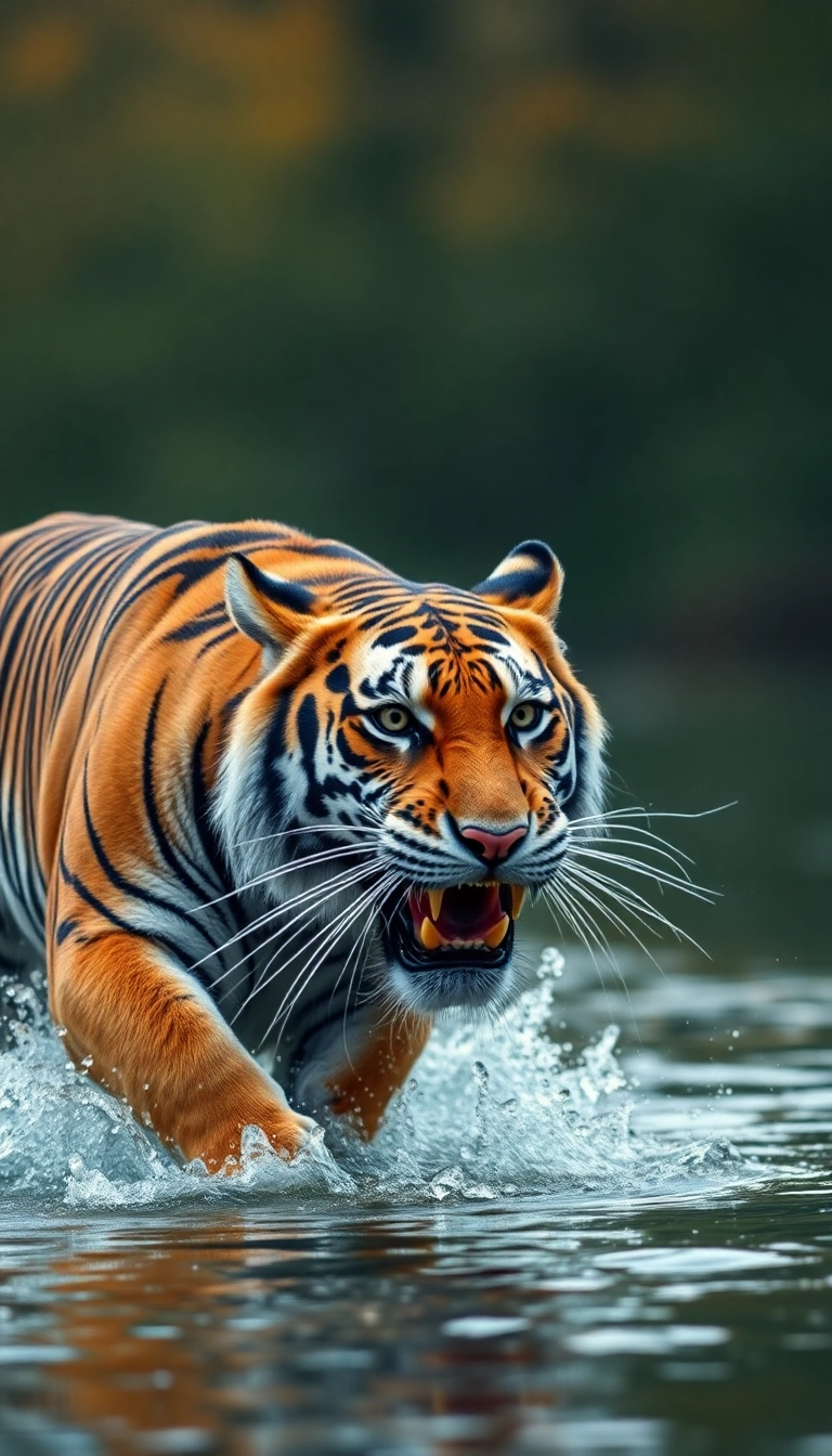 tiger walking on water